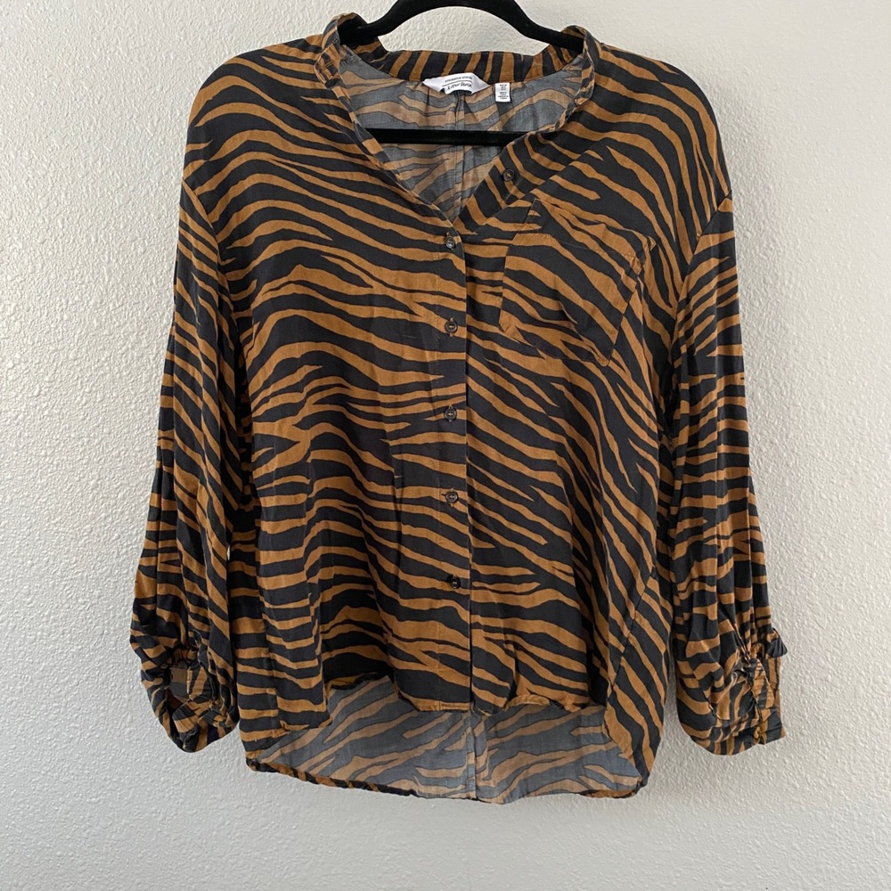 & Other Stories Zebra Print Blouse Size 2 Oversized Boho Chic Animal Print